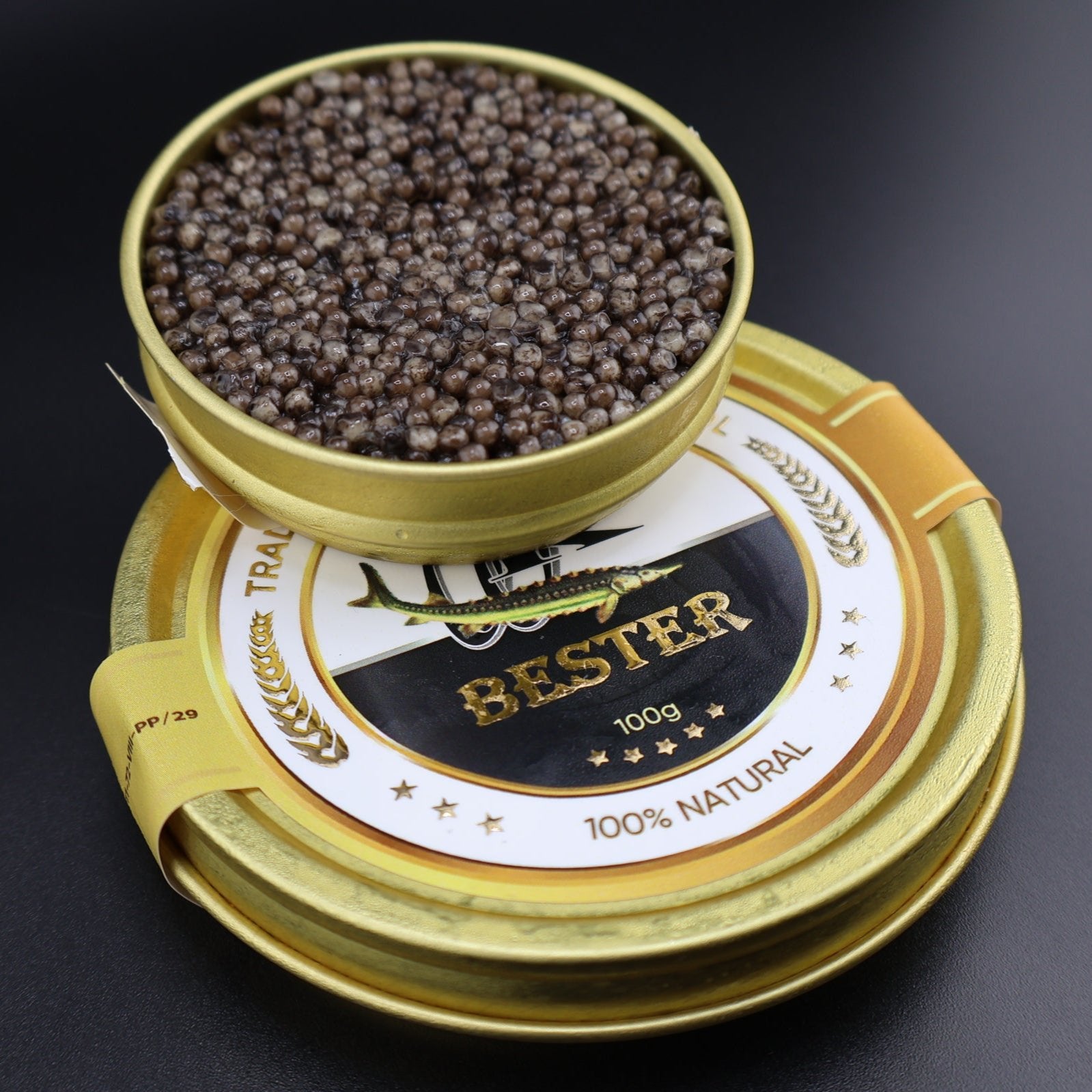 Beluga Hybrid Caviar – large gray sturgeon roe with bold, savory umami flavor. Premium Bester caviar, sustainably sourced for gourmet dining and luxury experiences. Buy fresh Beluga Hybrid Caviar online with free overnight shipping.